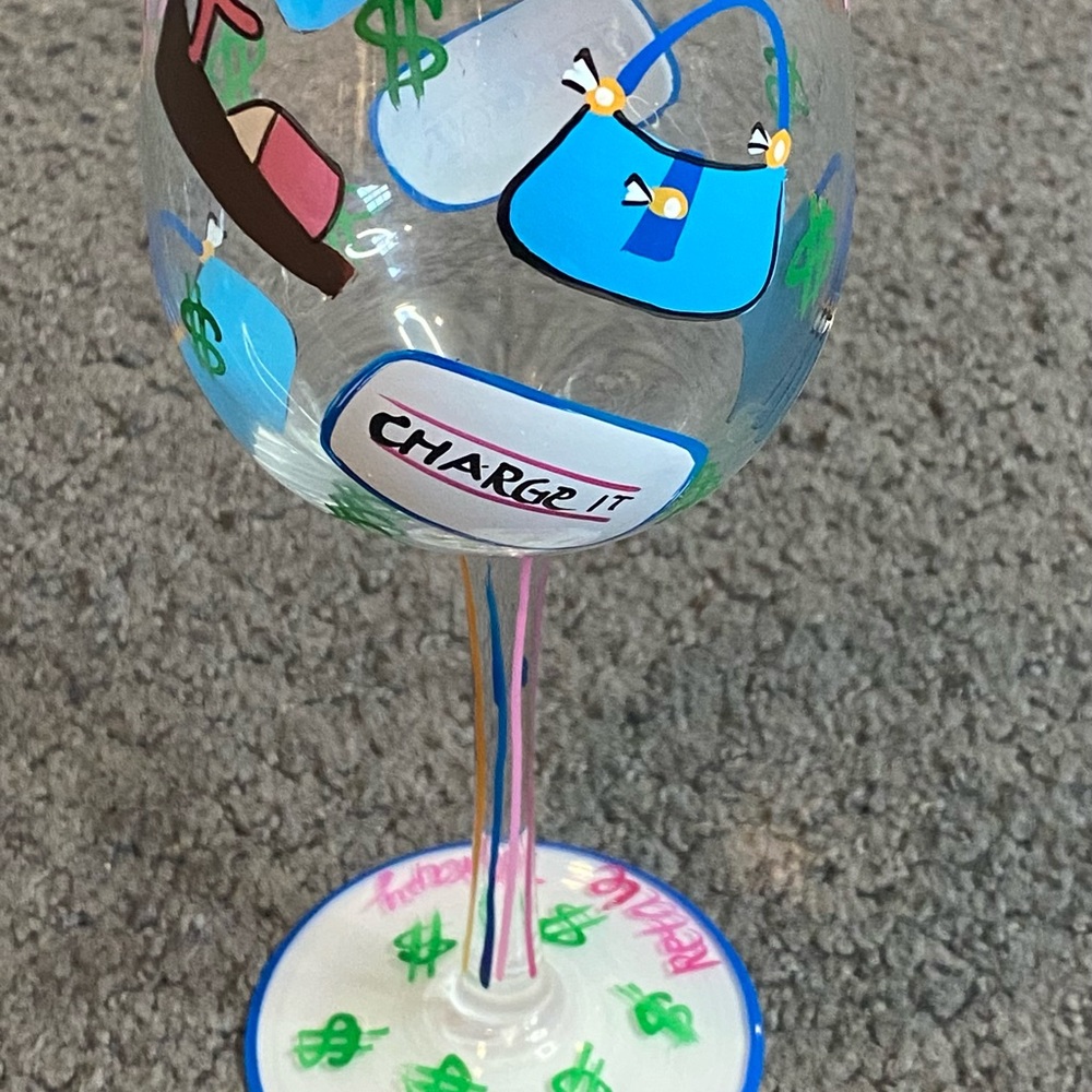 Delish Retail Therapy Shopping Wine Glass